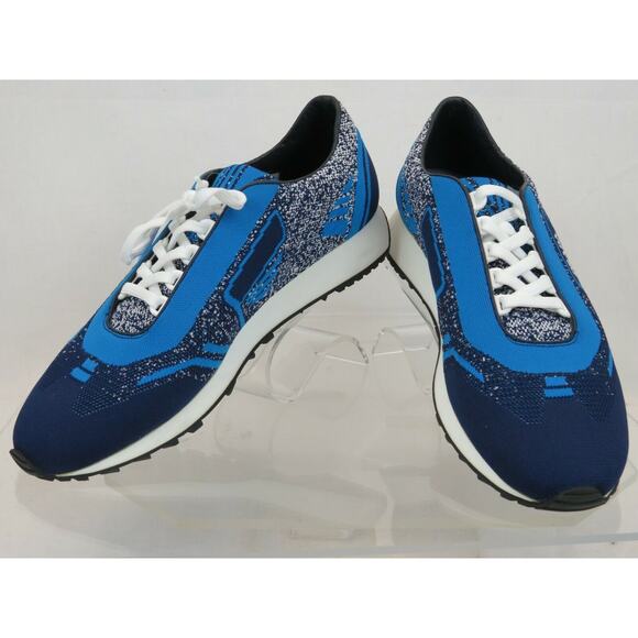 NIB PRADA 2EG272 BLUE FABRIC TRAINERS KNIT LOGO LACE UP SNEAKERS 8 US 9 ITALY - Picture 4 of 12